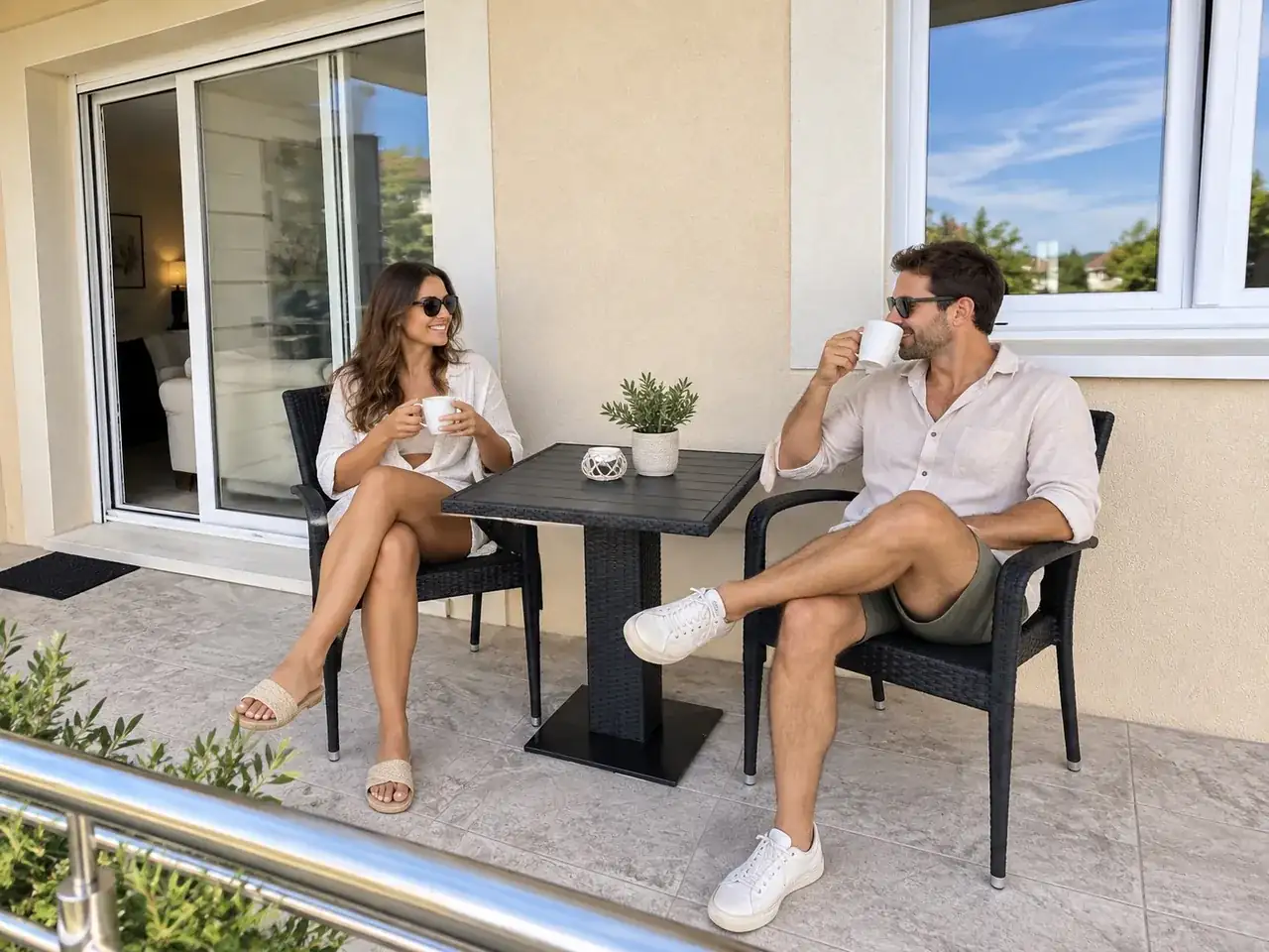 Moment de détente sur la terrasse du logement familial